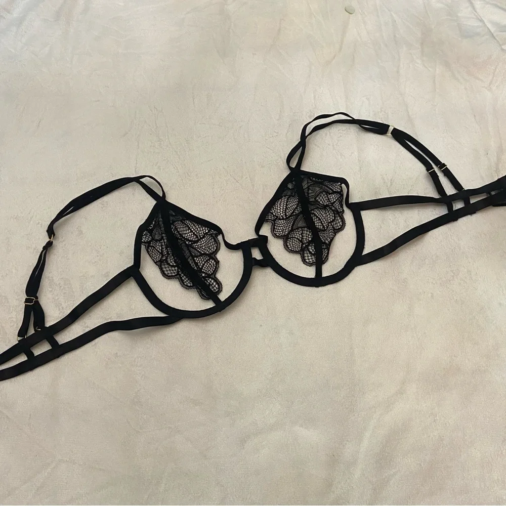 New! Bluebella Emerson open cup Black Lace unlined Strappy Bra 1804
